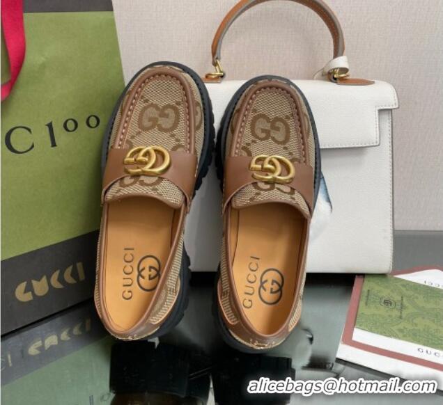 Low Price Gucci Jumbo GG Canvas Platform Loafers 4.5cm with GG Brown 025031