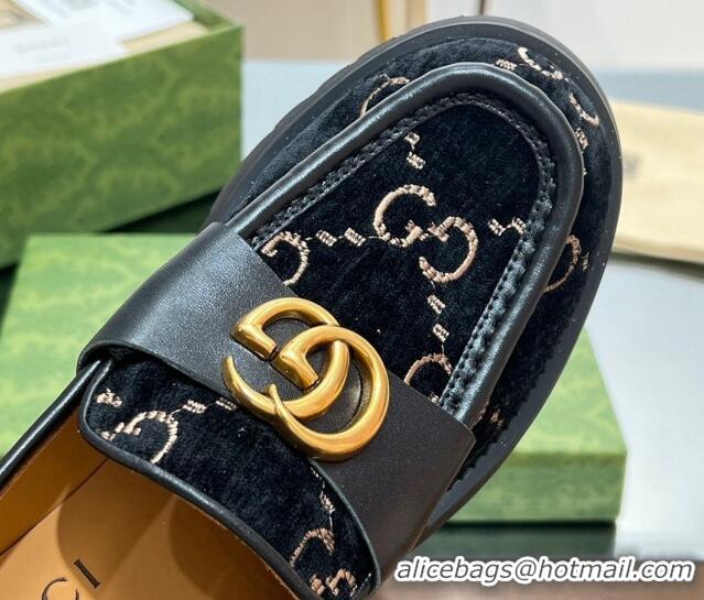 Popular Style Gucci GG Velvet Platform Loafers 4.5cm with GG Black 025032