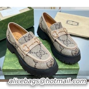 Classic Hot Gucci GG Canvas Platform Loafers 4.5cm with GG Light Nude 025033