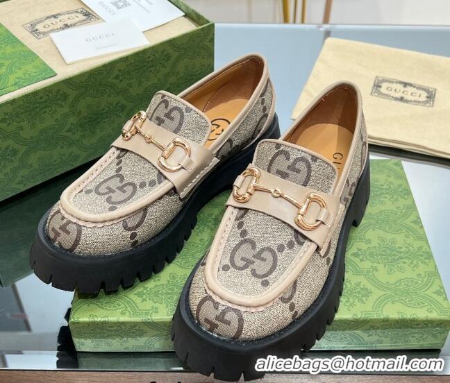 Classic Hot Gucci GG Canvas Platform Loafers 4.5cm with GG Light Nude 025033