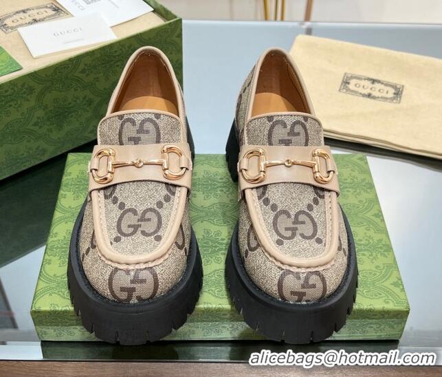 Classic Hot Gucci GG Canvas Platform Loafers 4.5cm with GG Light Nude 025033