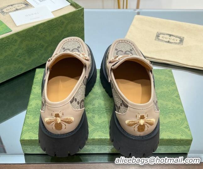 Classic Hot Gucci GG Canvas Platform Loafers 4.5cm with GG Light Nude 025033