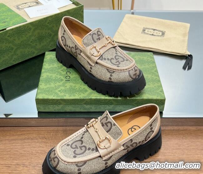 Classic Hot Gucci GG Canvas Platform Loafers 4.5cm with GG Light Nude 025033