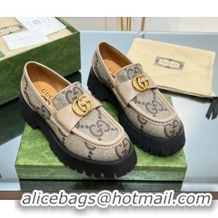 Best Price Gucci GG Canvas Platform Loafers 4.5cm with GG Light Beige 025034