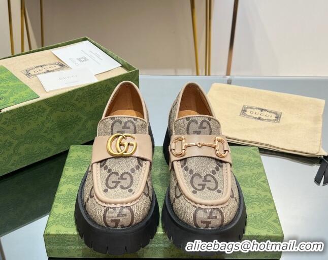 Best Price Gucci GG Canvas Platform Loafers 4.5cm with GG Light Beige 025034