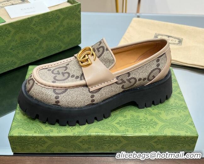 Best Price Gucci GG Canvas Platform Loafers 4.5cm with GG Light Beige 025034