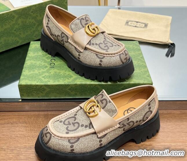 Best Price Gucci GG Canvas Platform Loafers 4.5cm with GG Light Beige 025034