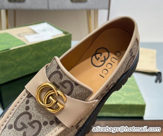 Best Price Gucci GG Canvas Platform Loafers 4.5cm with GG Light Beige 025034