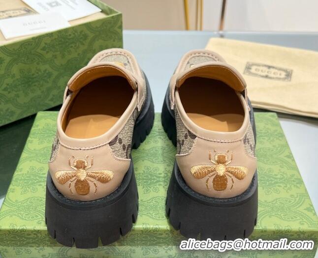 Best Price Gucci GG Canvas Platform Loafers 4.5cm with GG Light Beige 025034