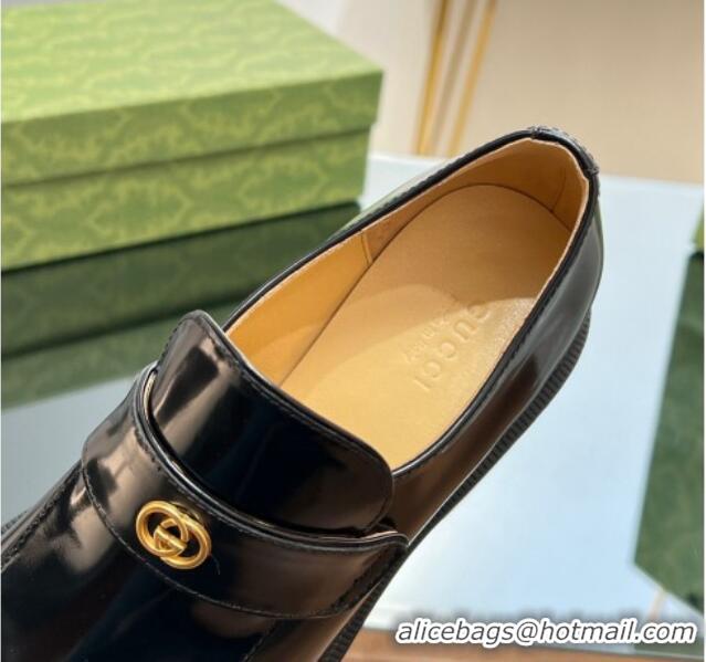 Most Popular Gucci Black Shiny Leather Pumps 5.5cm with Interlocking 025036