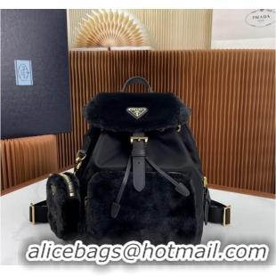 Top Quality Prada Re-Nylon and shearling backpack 1BZ074 black