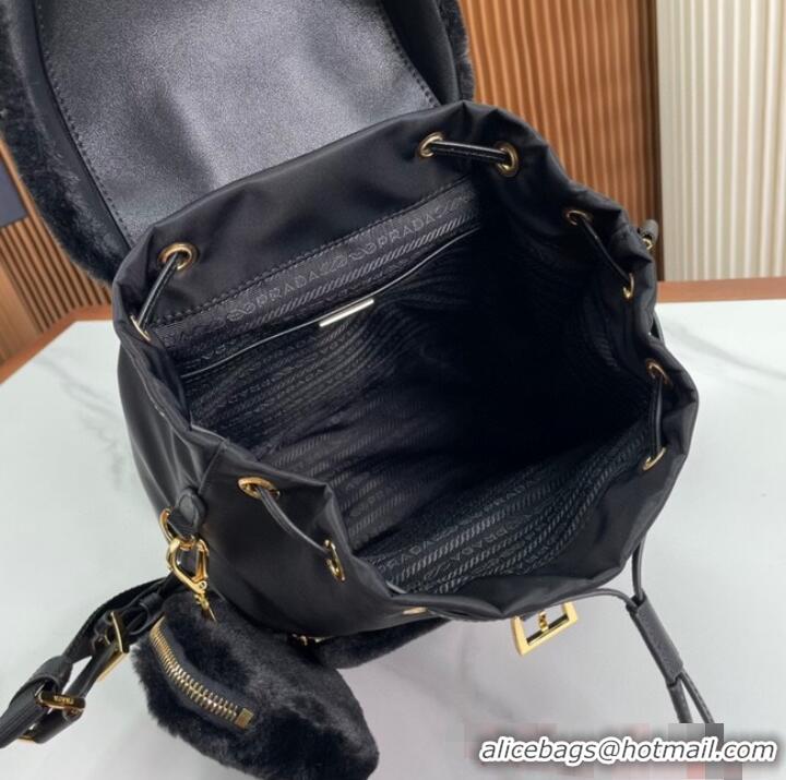 Top Quality Prada Re-Nylon and shearling backpack 1BZ074 black