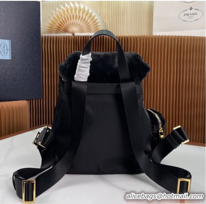 Top Quality Prada Re-Nylon and shearling backpack 1BZ074 black