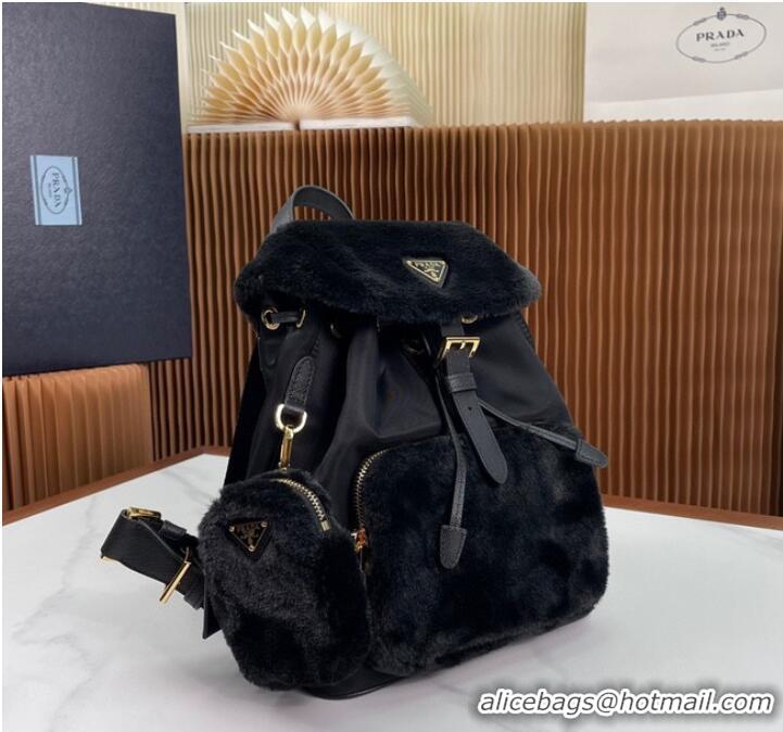 Top Quality Prada Re-Nylon and shearling backpack 1BZ074 black