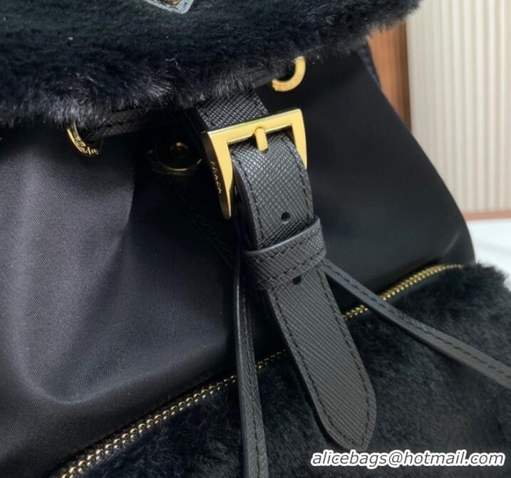 Top Quality Prada Re-Nylon and shearling backpack 1BZ074 black