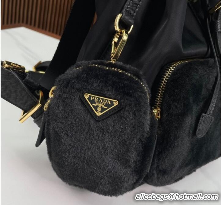 Top Quality Prada Re-Nylon and shearling backpack 1BZ074 black