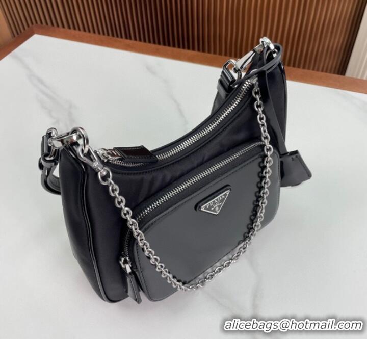 Top Quality Prada Re-Nylon and brushed leather mini-bag 1BD198 Black