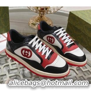 Popular Style Gucci MAC80 Sneakers in Leather and Fabric Black/White/Red 025039