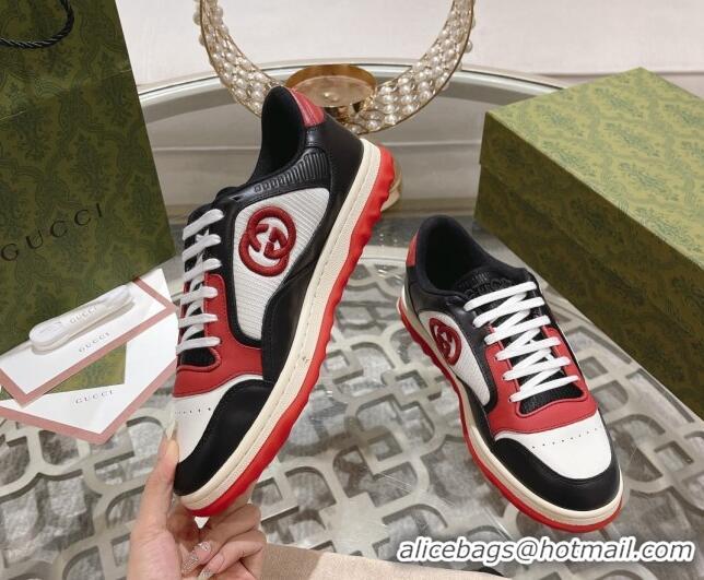 Popular Style Gucci MAC80 Sneakers in Leather and Fabric Black/White/Red 025039