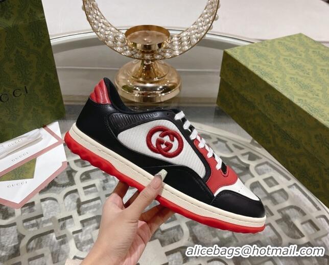 Popular Style Gucci MAC80 Sneakers in Leather and Fabric Black/White/Red 025039