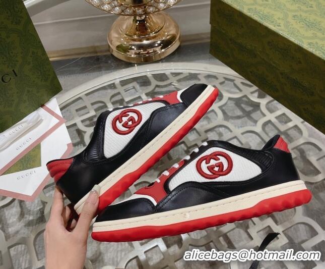 Popular Style Gucci MAC80 Sneakers in Leather and Fabric Black/White/Red 025039