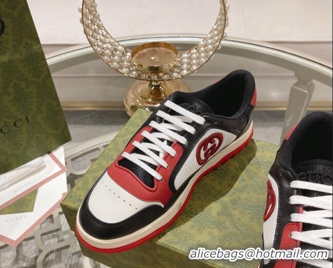 Popular Style Gucci MAC80 Sneakers in Leather and Fabric Black/White/Red 025039