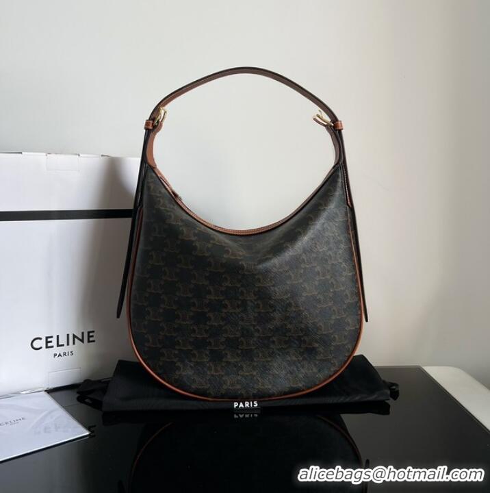 Unique Grade Celine HELOISE BAG IN TRIOMPHE CANVAS AND CALFSKIN 114712 TAN