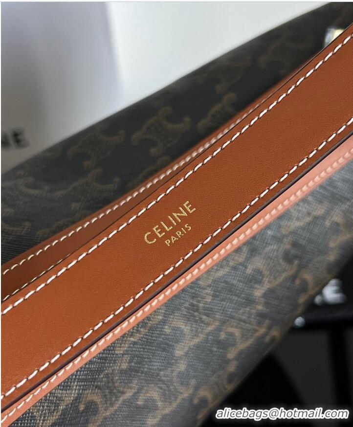 Unique Grade Celine HELOISE BAG IN TRIOMPHE CANVAS AND CALFSKIN 114712 TAN