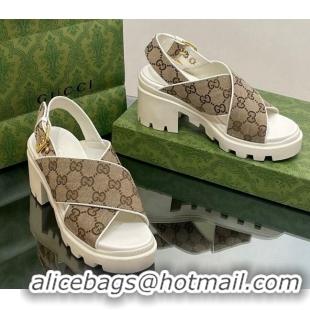 Good Product Gucci GG Canvas Lug Sole Sandals 7cm Beige 026109