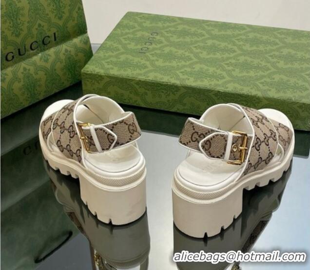 Good Product Gucci GG Canvas Lug Sole Sandals 7cm Beige 026109