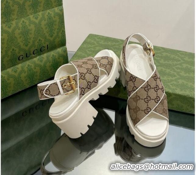 Good Product Gucci GG Canvas Lug Sole Sandals 7cm Beige 026109