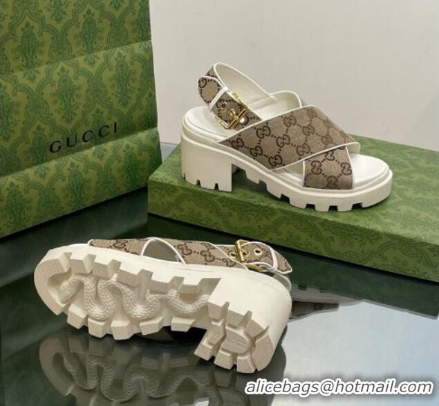 Good Product Gucci GG Canvas Lug Sole Sandals 7cm Beige 026109