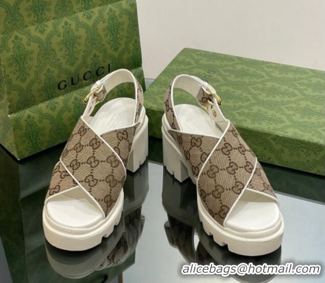 Good Product Gucci GG Canvas Lug Sole Sandals 7cm Beige 026109