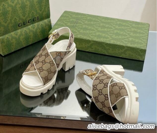 Good Product Gucci GG Canvas Lug Sole Sandals 7cm Beige 026109