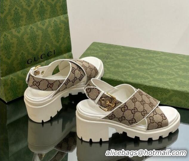 Good Product Gucci GG Canvas Lug Sole Sandals 7cm Beige 026109