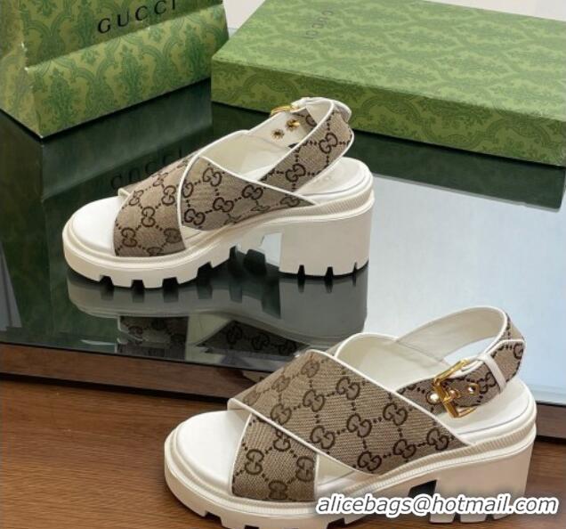 Good Product Gucci GG Canvas Lug Sole Sandals 7cm Beige 026109