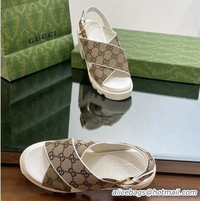 Good Product Gucci GG Canvas Lug Sole Sandals 7cm Beige 026109