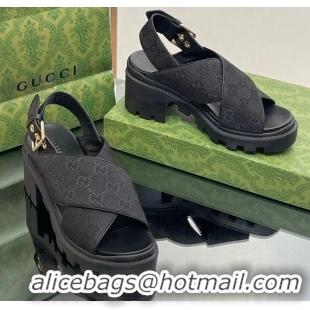 Lowest Cost Gucci GG Canvas Lug Sole Sandals 7cm Black 026110