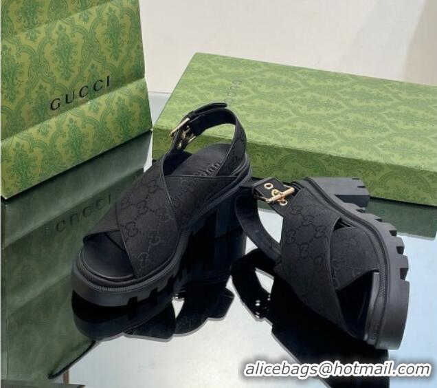 Lowest Cost Gucci GG Canvas Lug Sole Sandals 7cm Black 026110