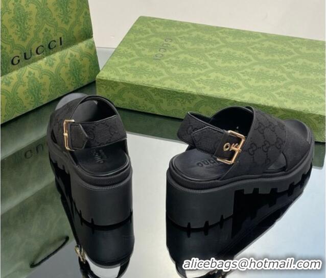 Lowest Cost Gucci GG Canvas Lug Sole Sandals 7cm Black 026110