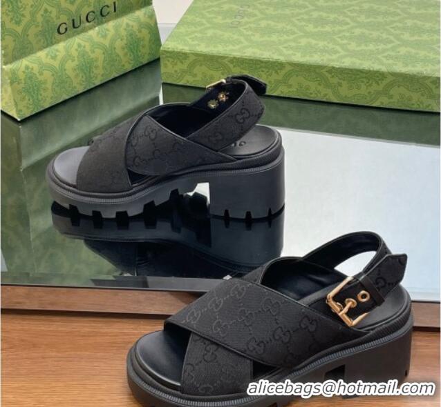 Lowest Cost Gucci GG Canvas Lug Sole Sandals 7cm Black 026110