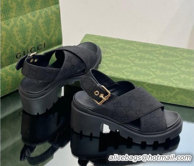 Lowest Cost Gucci GG Canvas Lug Sole Sandals 7cm Black 026110