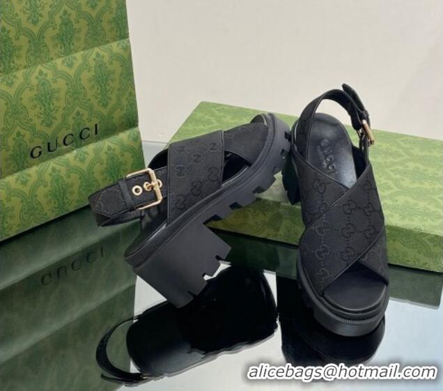 Lowest Cost Gucci GG Canvas Lug Sole Sandals 7cm Black 026110