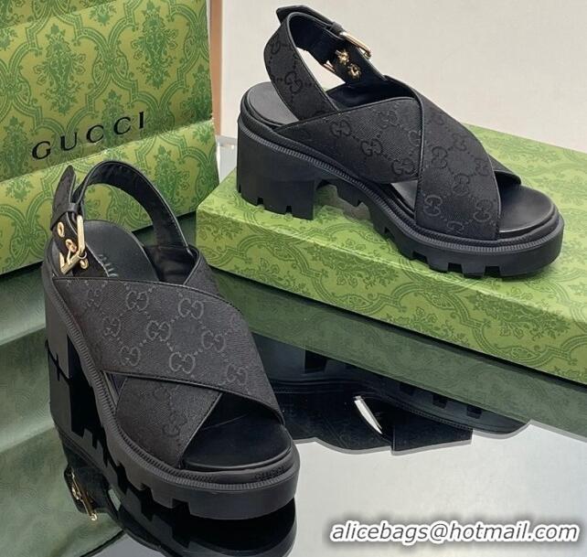 Lowest Cost Gucci GG Canvas Lug Sole Sandals 7cm Black 026110