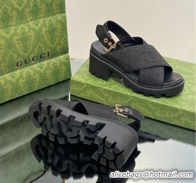 Lowest Cost Gucci GG Canvas Lug Sole Sandals 7cm Black 026110