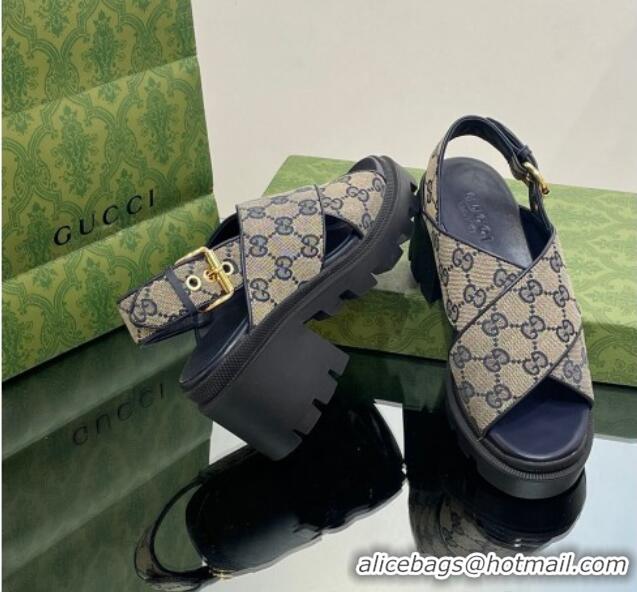 Trendy Design Gucci GG Canvas Lug Sole Sandals 7cm Grey/Blue 026111