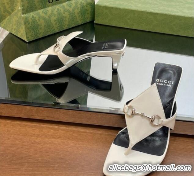 Perfect Gucci Horsebit Thong Heel Slide Sandals 5.5cm in Patent Leather 764197 White/Black 026115