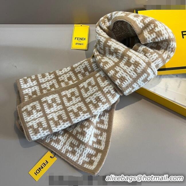 Super Quality Fendi FF Knit Scarf 30x180cm F1123 Beige 2023