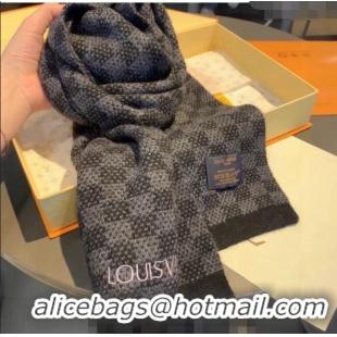 Low Cost Louis Vuitton Men's Damier Knit Scarf 35x170cm 1123 Black 2023