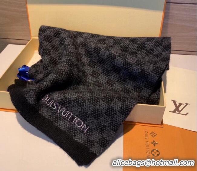 Low Cost Louis Vuitton Men's Damier Knit Scarf 35x170cm 1123 Black 2023